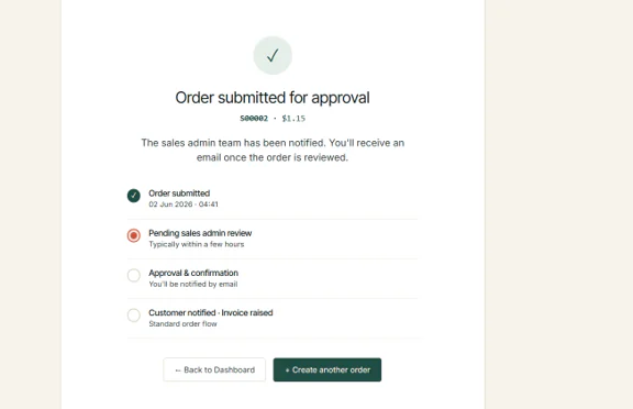 Order submitted for approval