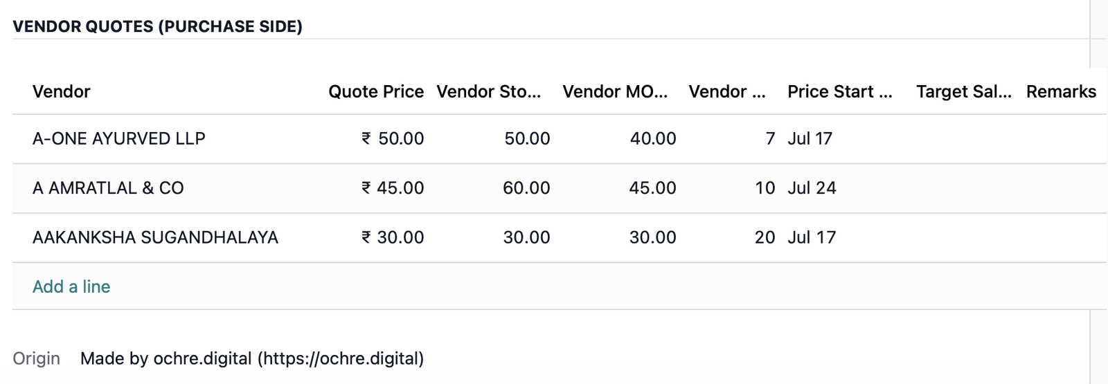 Ochre Product Inquiry form