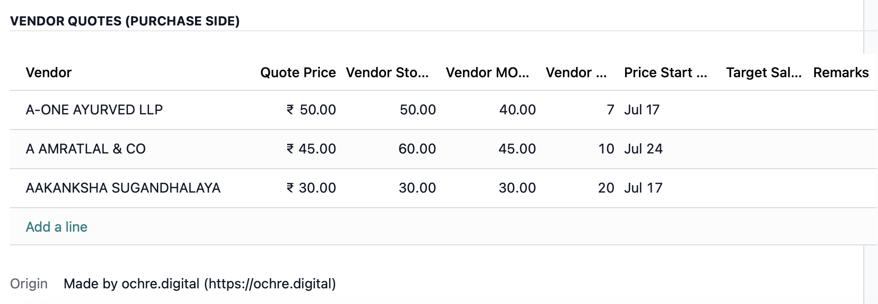 Ochre Product Inquiry form