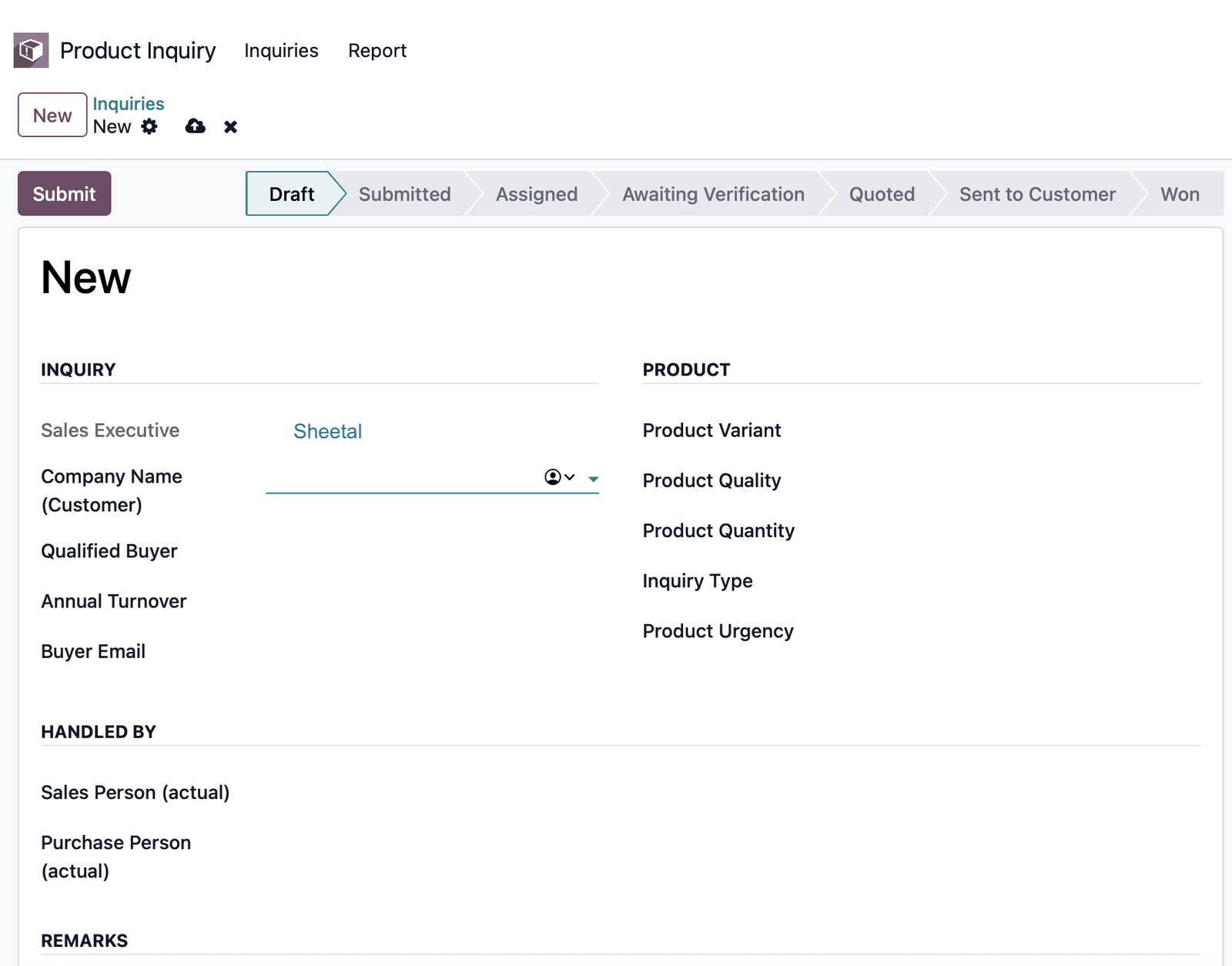 Vendor quotes grid