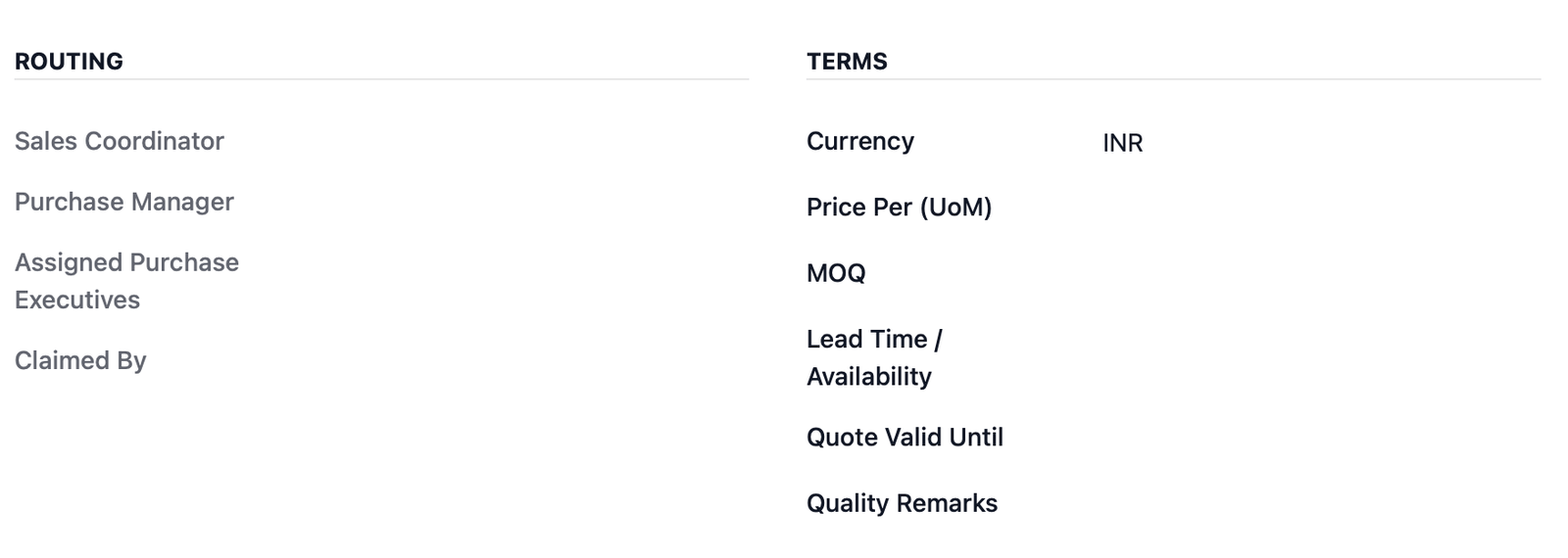 Procurement fields, purchase side