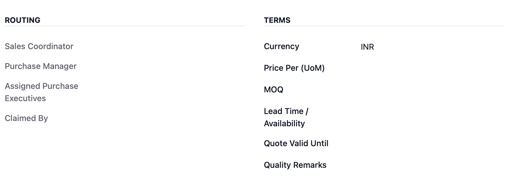 Procurement fields, purchase side
